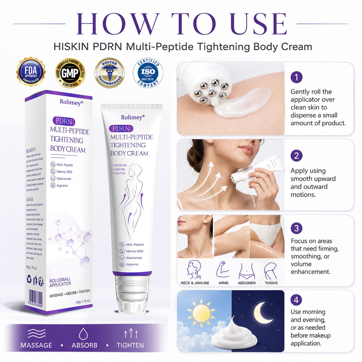 ✨Rolimey® PDRN Multi-Peptide Massaging Roller Cream - Anti-aging, Hydrating, Skin Firming & Lifting, Skin Repair, Even Tone, Acne and Dark Spot Treatment, Wart and Mole Removal, and Psoriasis Relief.